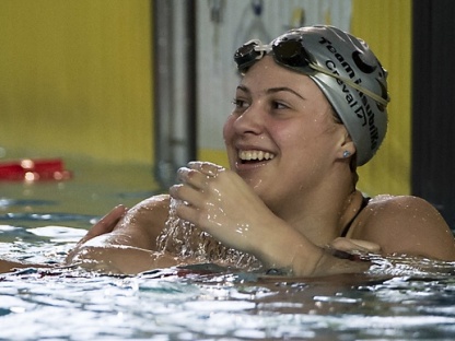 Arianna Castiglioni all'arrivo dei 100 rana