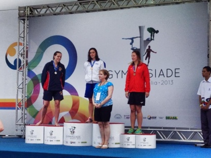 Il podio dei 100 farfalla alle Gymnasiadi