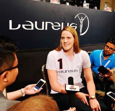 M. Franklin con giornalisti_Laureus14